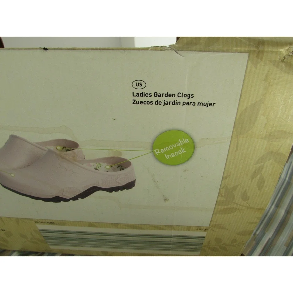 Gardenline Garden Clogs Womens 9/10 Rubber Pink Slip On Removable Floral Insole
